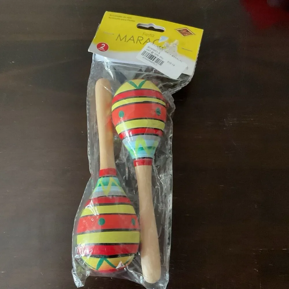 Beistle 8 Inch Fiesta Maracas Set of 2 Colorful Wooden Noisemakers Party Favors